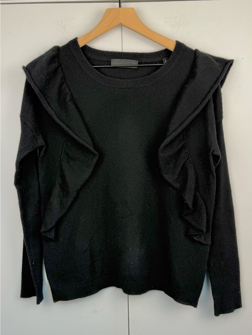 The Kept Black 100% Cashmere Ruffle Sweater Size S